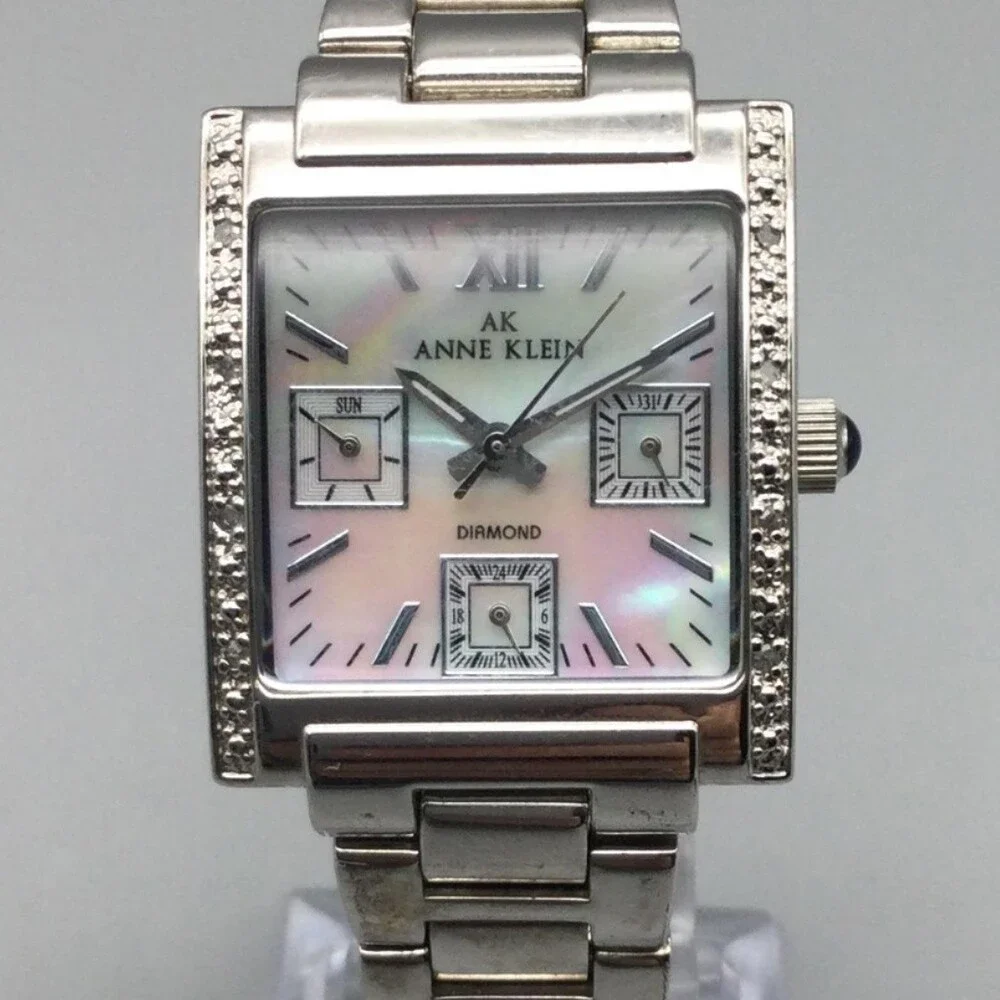 Anne Klein 10/3971 Womens Watch 27mm MOP Dial Diamond Bezel New Battery 6.75